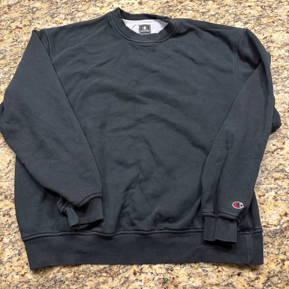 Champion Eco Fleece Crewneck Sweatshirt Mens XXL Black Pullover Logo